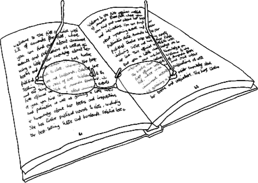 Open journal with reading glasses